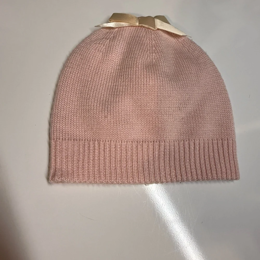 UGG Blush Pink Knit Beanie Hat | Satin Bow Detail | infant
